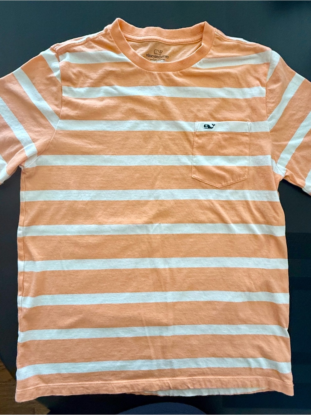 Vineyard Vines Boys Orange and White Striped Pocket Tee- Size L
